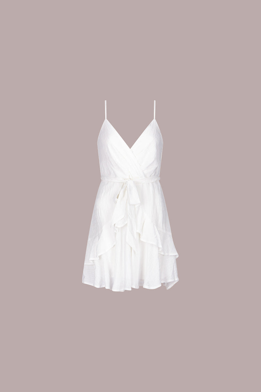 White Strappy Ruffle Wrap Dress - Trixxi Wholesale