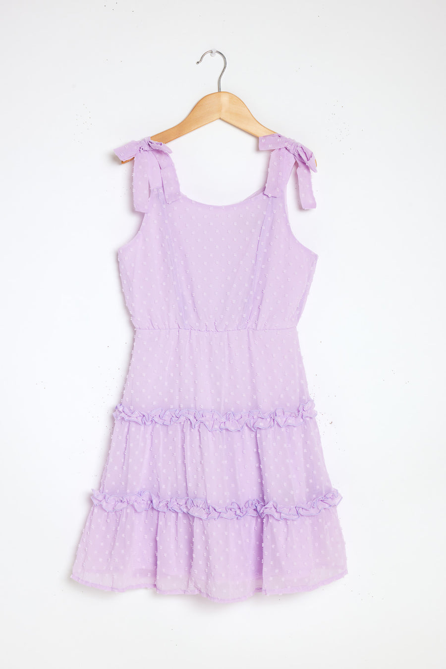 Kids Lavender Clip Dot Ruffle Dress - Trixxi Wholesale