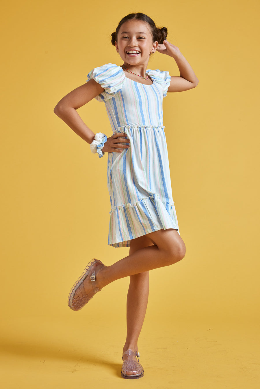 Kids Off-White Blue Scrunchy Knit Dress - Trixxi Wholesale