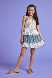 Kids Ivory Green Sleeveless Twin Print Dress - Trixxi Wholesale