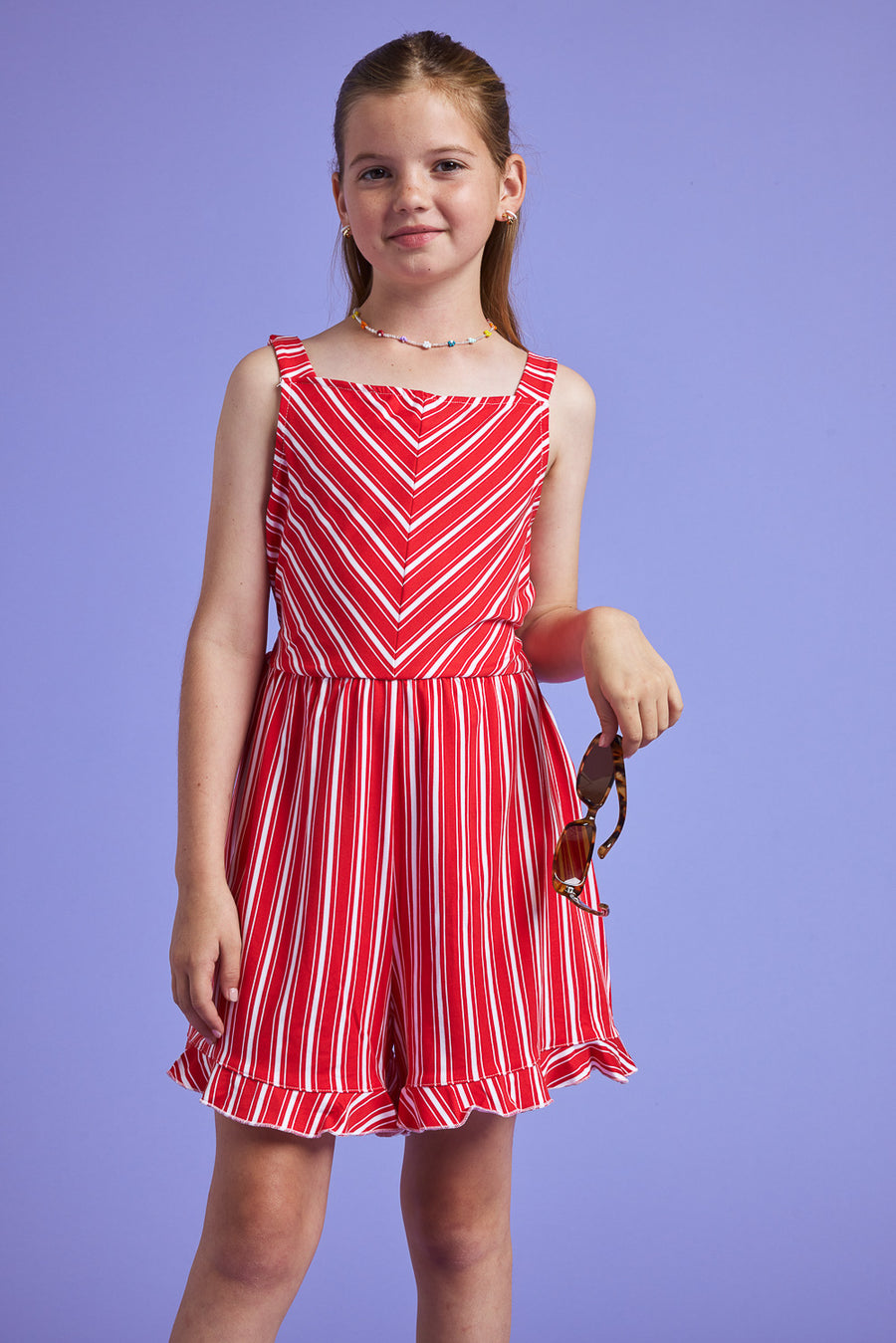 Kids Red White Stripe Knit Romper - Trixxi Wholesale