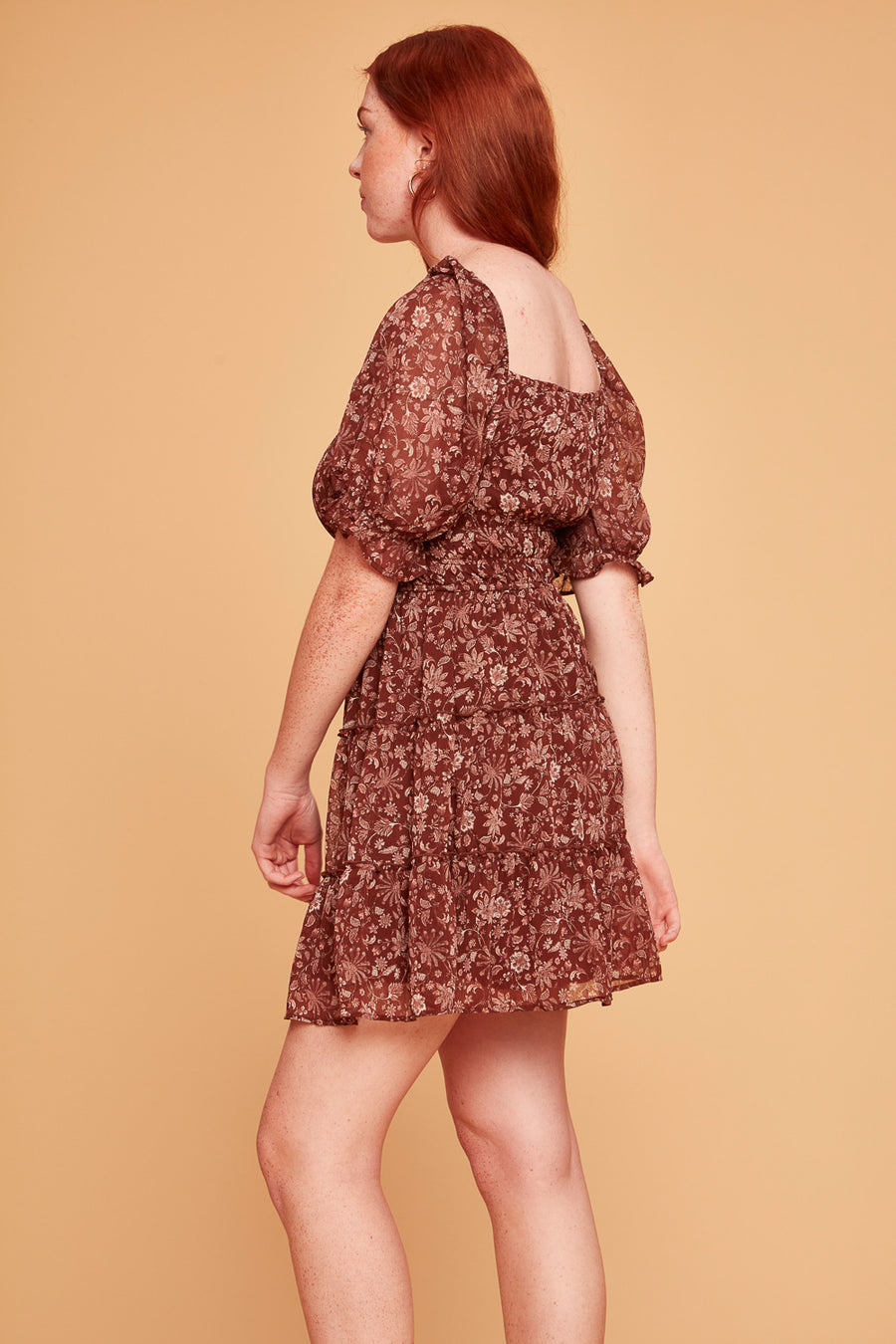 Brown Ruched Waist Tier Dress - Trixxi Wholesale