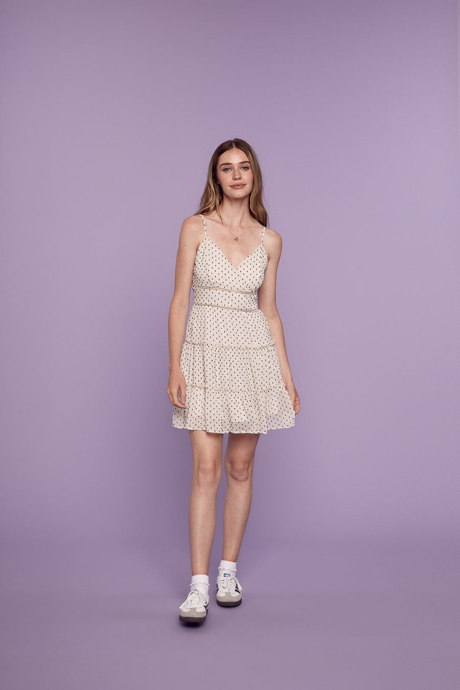 Natural Clip Dot Dress - Trixxi Wholesale