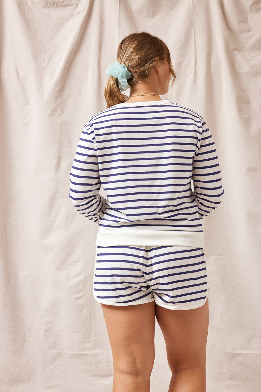 Off-White Navy Striped Sweatshirt - Trixxi Wholesale