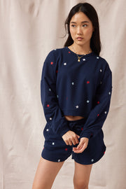 Navy Star Cropped Sweatshirt - Trixxi Wholesale