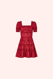 Crimson Smocked Sleeve Dress - Trixxi Wholesale
